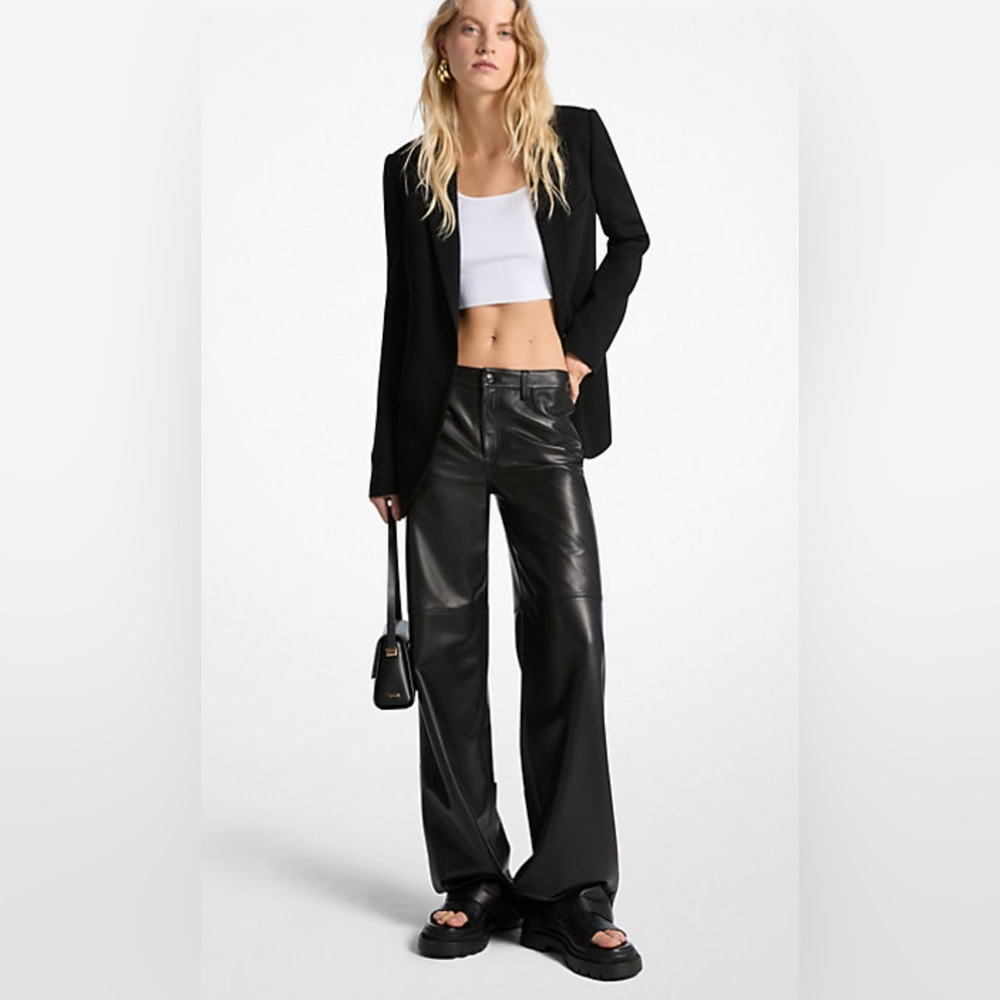 Michael Kors Black Leather Wide-Leg Pants